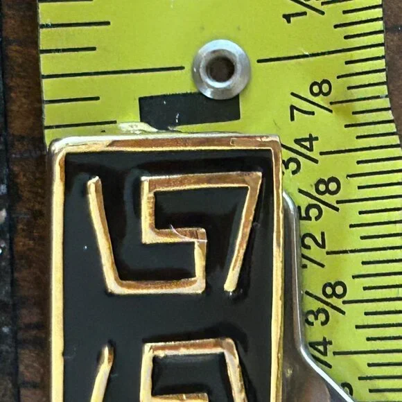 Vintage Gold & Black  Earrings Enamel Greek Key Clip-On 1980s Designer Statement - Picture 10 of 14